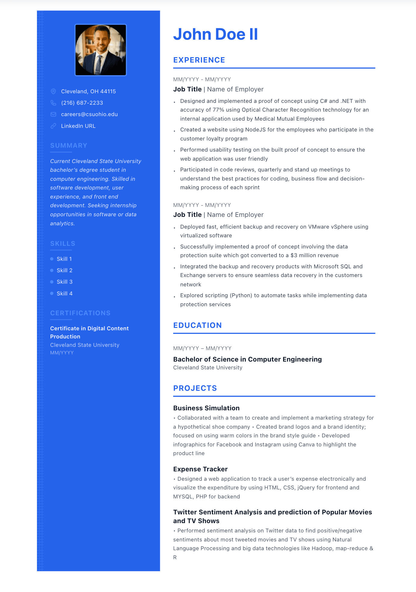Cascade resume template