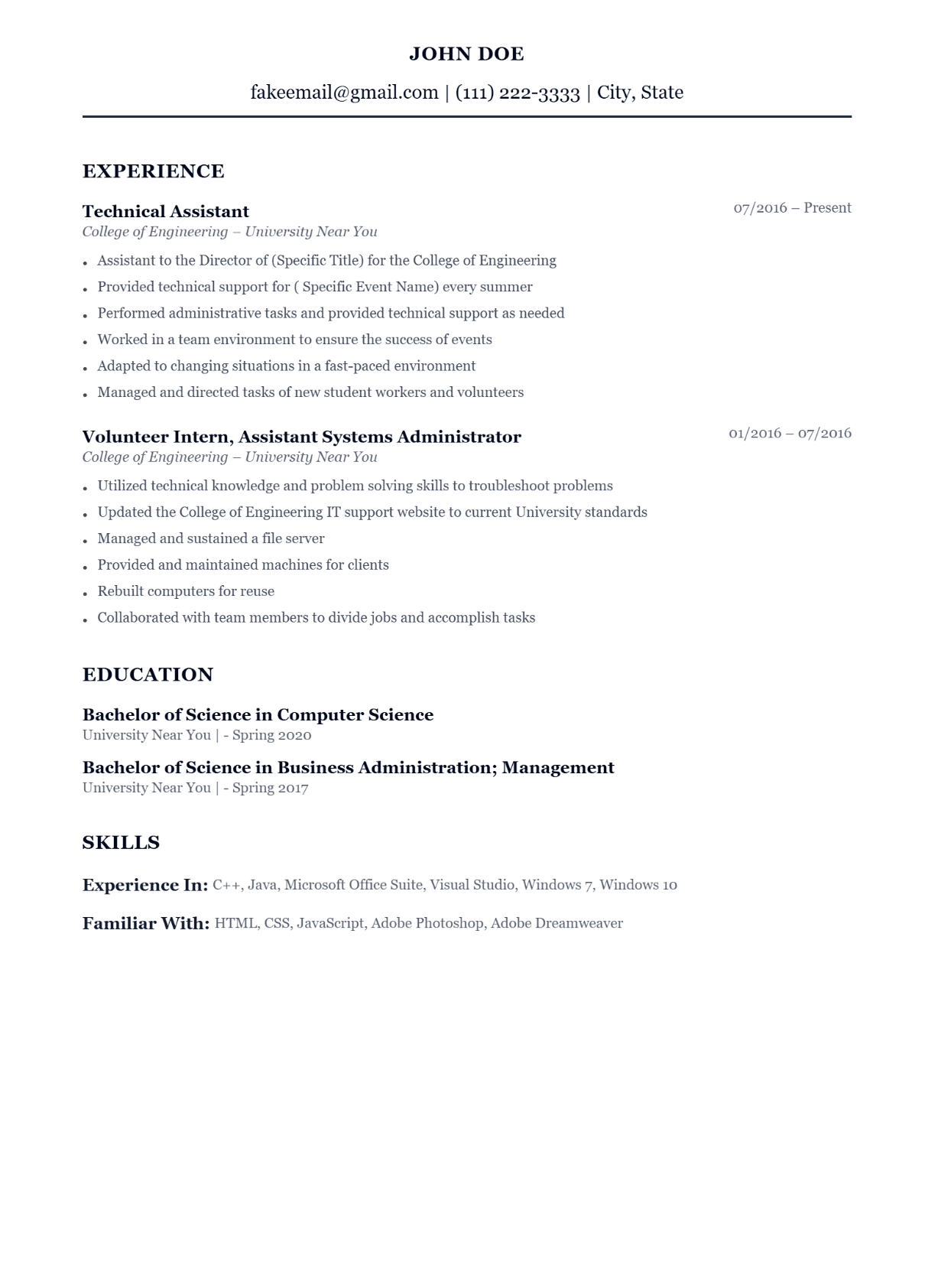 Classic resume template