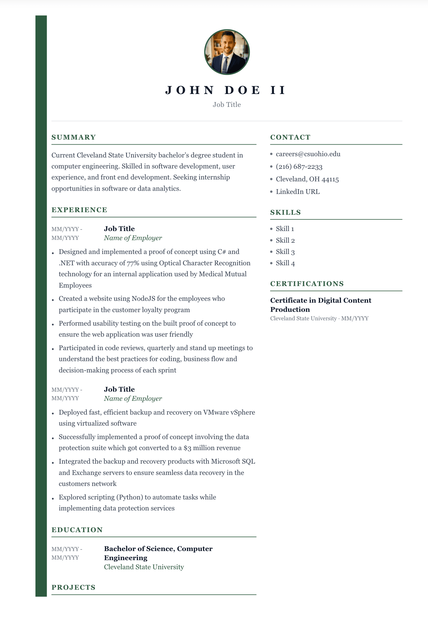 Evergreen resume template