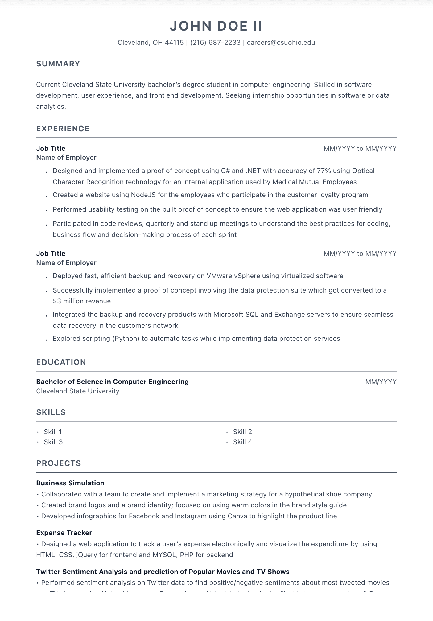 Granite resume template