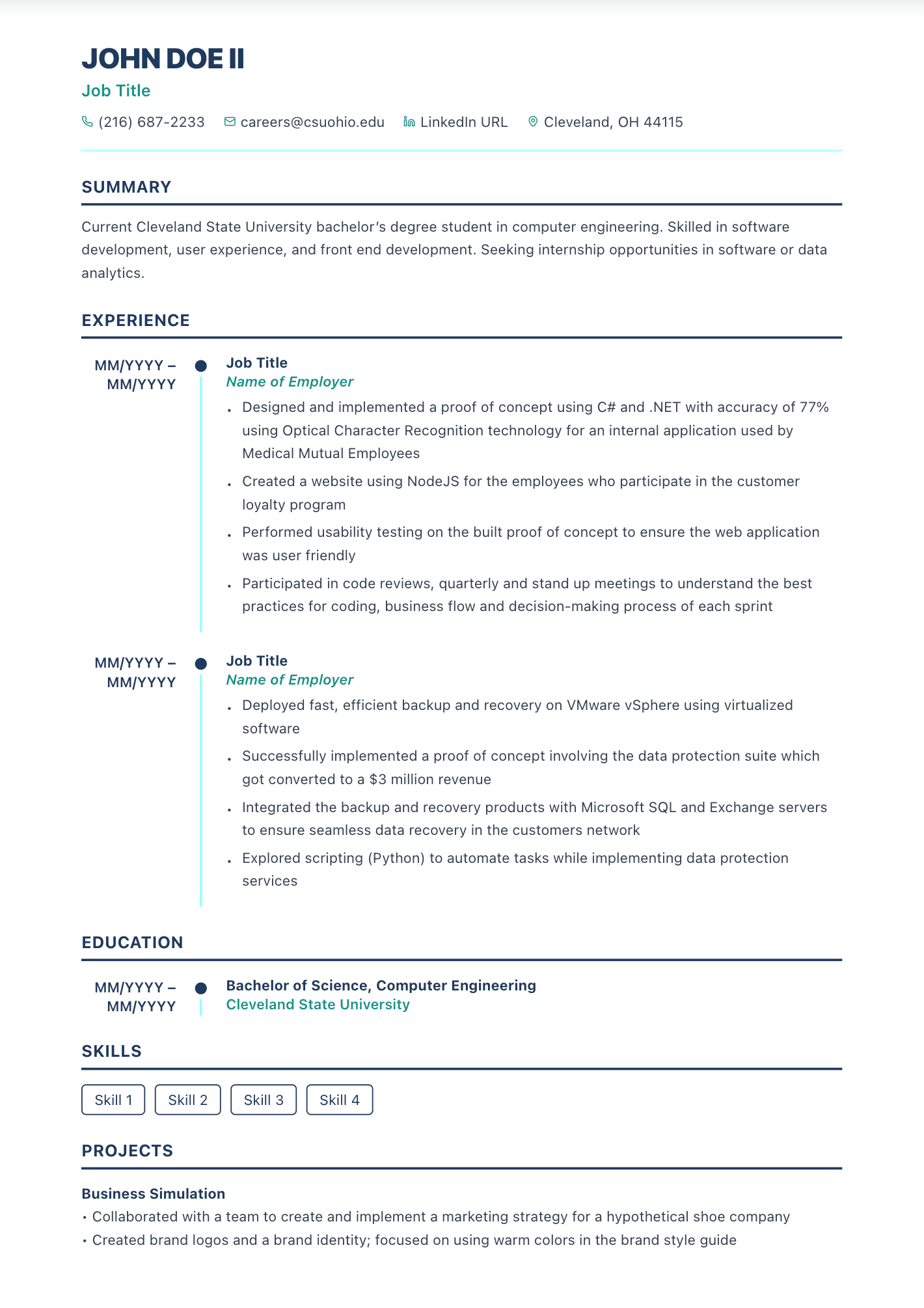 Pinnacle resume template