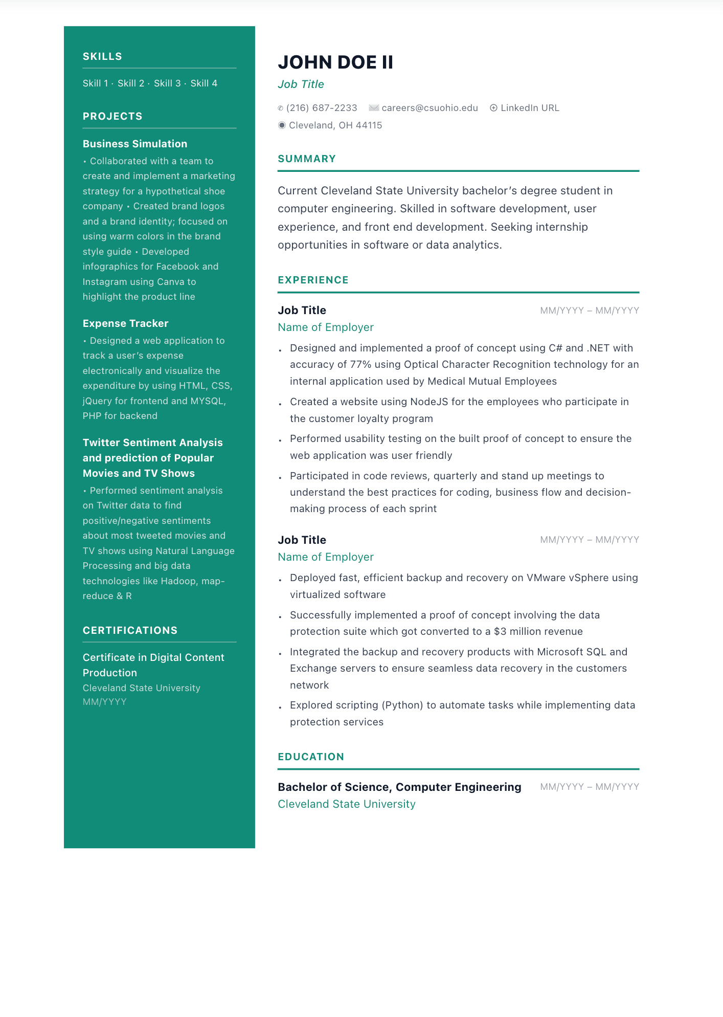Vertex resume template