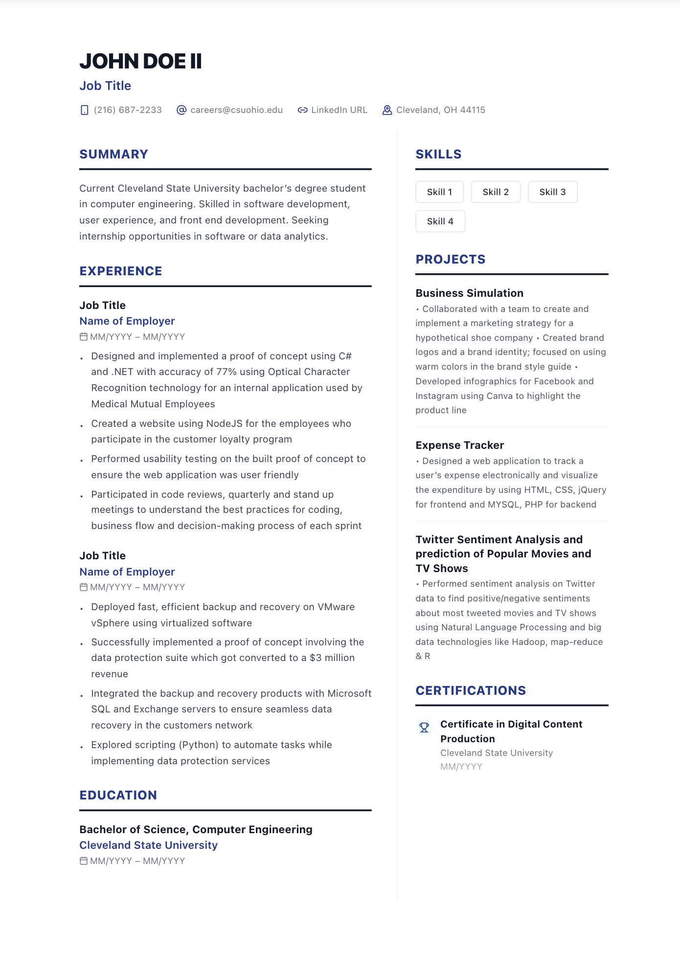 Free Apex ATS-friendly resume template — Professional, ATS, Two columns design