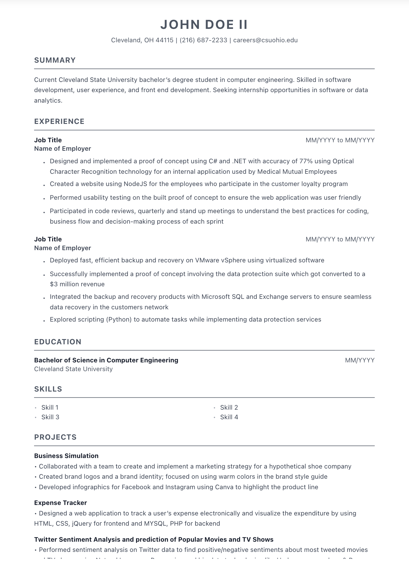 Free Granite ATS-friendly resume template — Professional, Simple, ATS design